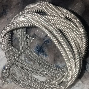 Silver layered stretchy cuff bracelet